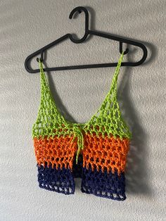 Crochet Punk Rock, Crochet Top Multicolor, Funky Crochet Top, Gen Z Crochet, Funky Crochet Patterns, Colorful Crochet Top, Mesh Crochet Top, Crochet Bustier, Neon Crochet