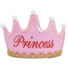 a pink princess crown with gold trimmings