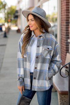 This is the perfect addition to your Fall collection! A cross between a flannel shirt and a jacket, this is just the right thickness for those cool evenings. Football games and bonfire nights are going to need this incredibly soft, but warm, shacket! Long Vest Coat, Dress Layer, Plaid Shacket, Tan Plaid, Long Vest, Swim Sets, Vest Coat, Dress Spring, Jacket Long