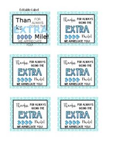 six blue and white labels with words that say, thank you're the extra