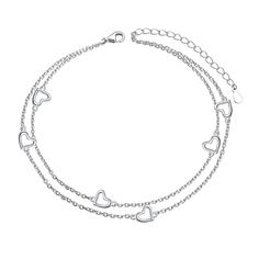 PRICES MAY VARY. Heart anklet bracelet was made of pure S925 sterling silver,dainty but much more durable and strong than other material. Heart charm layered design is elegant and save you time and money to match anklets,suitable for daily and beach dress. Length: 9 inches with 2(9-11) inches extender can adjust to your size,fastened with a sterling silver lobster clasp. An easy way to measure your ankle is to wrap a string around your ankle and measure the exact length of the string. Exquisite Adjustable Silver Heart Anklets, Silver Adjustable Heart-shaped Anklets, Elegant Silver Anklets For Valentine's Day, Elegant Silver Anklets With Heart Charm, Dainty Silver Heart Anklets, Silver Anklets With Heart Charm For Valentine's Day, Silver Heart-shaped Anklets As Gift, Dainty Silver Jewelry, Anklets Jewelry