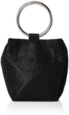 a black purse with a metal ring handle