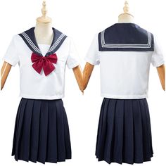 Summer Navy Sailor Suit Cosplay Top Skirt Outfit JK High School Unifor – New Cosplaysky White Anime Costume For School, White Anime Style School Costume, White Anime School Costume, White School Halloween Costumes, White Halloween School Costumes, White Harajuku School Costume, Short Sleeve Cosplay Costume For Costume Party, Fitted Cotton Cosplay Costume For Costume Party, Fitted Cotton Costume For Cosplay Events