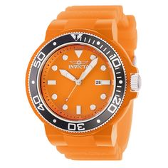 Orange Analog Watch With Round Dial, Orange Watches, Yellow Watches, Invicta Pro Diver, Mens Invicta Watches, Best Watches For Men, Invicta Watches, Silicon Bands, Black Case