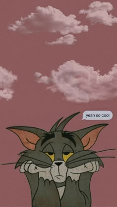 an image of a cartoon cat with a thought bubble above it that says yeah so cool