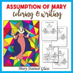 Assumption of Mary Day | Mary Stained Glass Coloring Pages & Writing | Catholic Holy DaysGreat for bulletin board ideas, craft for kids, coloring pages, art projects for kids, decorations classroom or other.What's Inside:Mary Stained Glass Coloring Pages - black & white templateMary Stained Glass without Stained Glass templateMary Stained Glass + line for writing template. Detail:File PDFSize 8.5x11 inch5 PagesTHANK YOU!I appreciate you purchasing my teaching resources, and I hope you'll Stained Glass Coloring Pages, Mary Day, Assumption Of Mary, Writing Template, Kids Coloring Pages, Art Projects For Kids, Bulletin Board Ideas, Ideas Craft, Writing Templates