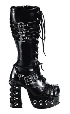 CHARADE-206 Black Boots-Demonia-Tragic Beautiful Goth Platforms, Goth Boots, Gothic Boots, Demonia Shoes, Leather High Heel Boots, Punk Boots, Knee High Heels, High Heel Boots Knee, Knee Boot