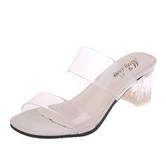 Sandal Type: Basic Upper Material: PVC Heel Type: Square heel Outsole Material: Rubber Item Type: Sandals Fashion Element: Platform Lining Material: PU Style: Elegant Heel Height: High (5cm-8cm) With Platforms: No Side Vamp Type: Open Model Number: MX-169-2 Occasion: Casual Closure Type: Slip-On Pattern Type: Solid Back Counter Type: Ankle Strap Insole Material: Rubber Department Name: Adult Fit: Fits true to size, take your normal size Color: Beige/Khaki Transparent Heels Sandals, Transparent Shoes, Wedding High Heels, Heels Slippers, Clear Sandals, Transparent Heels, Basic Heels, Women's Mules, Womens Sandals Summer