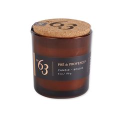 a candle with a cork lid that says, no 3 pre deprovence