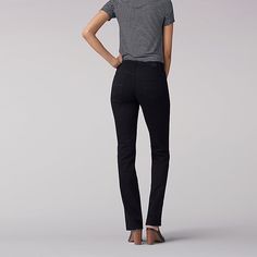 Know that uncomfortably tight feeling when the waistband of certain jeans cuts into your waist? Not here. Made with a brilliantly flexible waistband that never pinches or digs into your middle as well as super-stretch denim that gives with every bend, our now updated mid rise Ultra Lux with Flex Motion Regular Fit Straight Leg Jean has all the right moves. 69% Cotton/15% Rayon/13% Poly/3% Spandex. Black. 8 W / 31 Inches (M). Black Stretch Straight Pants, Modern Stretch Straight Bottoms, Modern Straight Stretch Bottoms, Stretch Straight Bottoms For Everyday, Modern Black Stretch Jeans, Straight Leg Jeans Black, All The Right Moves, Petite Women, Jeans Black