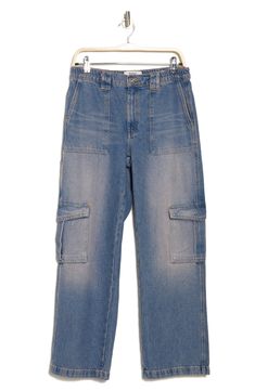 A faded wash enhances the retro appeal of wide-leg cargo jeans constructed nonstretch cotton denim. 27" inseam; 11" front rise (size 26x32) Back elastic waist Zip fly with button closure Front slant pockets; cargo flap-patch pockets 100% cotton Machine wash, dry flat Imported Wide Leg Cargo Jeans, Bdg Urban Outfitters, Cargo Jeans, Style Guides, Nordstrom Rack, Urban Outfitters, Elastic Waist, Wide Leg, Nordstrom