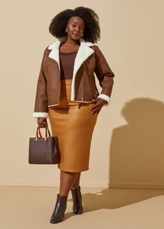 This jacket combines the timeless appeal of a moto jacket with the luxurious comfort of faux fur trim, creating a stunning fusion of style. Leather Jacket Looks, Faux Leather Moto Jacket, Ashley Stewart, Line Store, Faux Leather Jacket, Warm Jacket, Leather Moto, Leather Moto Jacket, Faux Leather Jackets