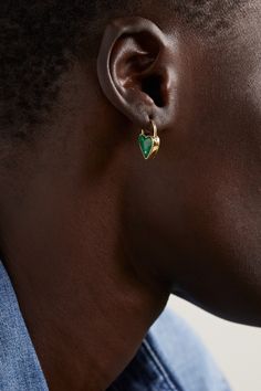 Heart shapes are incorporated into so many of Yvonne Léon's pieces, which is what makes them such thoughtful gifts. This single earring is handcrafted from 9-karat gold and has a malachite inlay set with a sparkling gray diamond. Green 14k Gold Heart Jewelry, Green Heart-shaped 14k Gold Jewelry, Heart-shaped Green Jewelry With Matching Earrings, Elegant Green Earrings With Heart Charm, Gray Diamond, Stacked Jewelry, Grey Diamond, Topaz Earrings, Single Earring