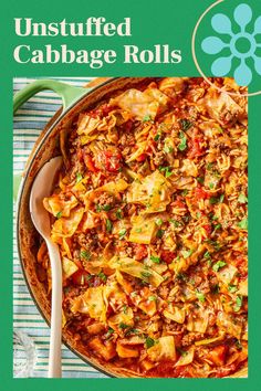 the cover of an unstufffed cabbage rolls cookbook with a spoon in it