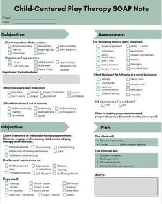 Looking for an easy-to-use SOAP note template for child-centered play therapy? This customizable SOAP note template is designed specifically for documenting child centered play therapy sessions with children. It provides a clear, organized framework following the SOAP (Subjective, Objective, Assessment, Plan) format, making it simple for therapists to record important session details while staying focused on the child's therapeutic progress. Perfect for play therapists looking to streamline their documentation process without compromising a child-centered approach. Need a different format? Check out our Child Centered Play Therapy DAP Note Template for a similar option. This template also available in blue/pink in the shop! Play Therapy Progress Notes, Play Therapy Documentation, Play Therapy Themes, Therapy Tools For Kids, Therapy Session Notes, Therapy Progress Notes, Soap Note Template, Sandplay Therapy, Group Therapy Activities