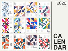 a calendar with geometric shapes and the words ca lendar written in black on it