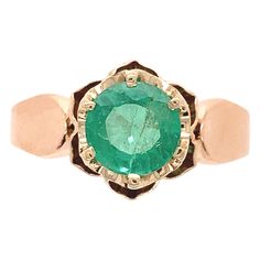 Victorian 14K yellow/rosy gold ring featuring a genuine earth mined emerald weighing .94cts. The round emerald is a lighter bright mint green color and measures about 5.9mm. The ring fits a size 4.5 finger, weighs 1.80dwt. and dates from the 1890's. 5 Fingers, Mint Green Color, Ring Fit, Yellow Gold Ring, Yellow Gold Rings, Cocktail Rings, Green Color, Gold Ring, Mint Green