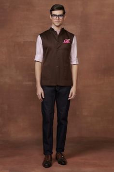 Brown wool button down waistcoat with three patch pockets. - Aza Fashions Raghavendra Rathore, Waistcoat Pattern, Wool Waistcoat, Waistcoat Men, Rohit Bal, Luxury Sale, Nehru Jacket, Tarun Tahiliani, Nehru Jackets