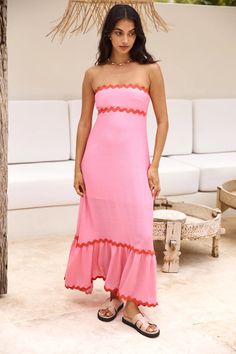 Cherry On Top Maxi Dress Pink | Fortunate One White Dress Flowy, Spring Break Dress, Strapless Tank Top, Brunch Dress, Rooftop Bars, Cocktail Dress Formal, Off Shoulder Dresses, White Long Sleeve Dress, Skirt And Top Set