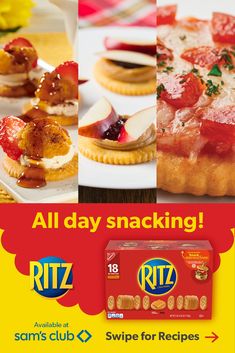 an advertisement for ritz's pizza and other snacks