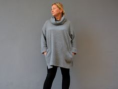 "Gray turtleneck tunic  sweater for women. Made from softest cotton jersey this oversized sweatshirt looks simply gorgeous on women of all sizes and can easily be a plus size tunic for those bigger beautiful ladies as well as a loose fit tunic that is so comfortable to wear for slim/athletic ladies! Find out for yourself why this plus size hoodie jumper is so perfect for everyday use in the winter, spring and autumn. Also it can be great lounge wear. And don't we didn't forget that one thing tha Relaxed Fit High Neck Turtleneck For Fall, Fall Relaxed Fit Turtleneck, Oversized High Neck Turtleneck For Fall, Oversized Fall Turtleneck, Casual Comfortable Turtleneck With Funnel Neck, Gray Funnel Neck Turtleneck For Fall, Oversized High Neck Top For Winter, Oversized High Neck Cozy Top, Cozy Oversized High Neck Top