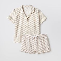 For the boho beauty and lover of lounging, this 100% cotton sleep set, in choice of colorful block prints, has a relaxed fit and thoughtful details like scalloped edging, an elastic waist and contrasting piping. Already supremely soft, the high-quality cotton will get softer and more comfy with every wash. Add a personal touch with an embroidered monogram.    S, M, L; See Product Information for Size Chart  100% cotton.  Fabric is not pre-washed and some shrinkage should be expected with 100% co Cotton Pajama Set, Boho Beauty, Mark And Graham, Embroidered Monogram, Cute Pajamas, Pajama Robe, Sleep Set, Short Pajama Set, Pajama Shorts