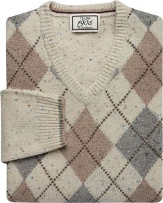 AWESOME SWEATER!!! JOS. A BANK 1905 COLLECTION Men's LAMBSWOOL / TRADITIONAL FIT SWEATER Size: L Color: Taupe Description: This cozy sweater features an argyle print and a v-neckline. 80% lambswool, 20% nylon.  Dry clean only.  Imported. CHECK-OUT MY EBAY STORE FOR OTHER AWESOME DEALS!!! Be sure to add me to your favorites list! Buy from a TRUSTED POSITIVE CUSTOMER FEEDBACK SELLER!!! Argyle Print, Grandpa Sweater, Argyle Sweater, Cozy Sweater, Fitted Sweater, Cozy Sweaters, V Neck Sweater, Mens Clothing Styles, Vneck Sweater