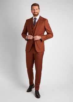 This is a Classy Rust 3 Piece Suit by  GoldenFashionStore /crafted from high quality fabric and imported materials. Our products are handcrafted by experienced tailors who make sure the that the stitching is precise, lining is proper and the overall product is sturdy enough to not go out of shape for more than a few years. Also all our products have extra margins in their length, sleeves, sides so it's easily alterable if your size changes after some time. To see more available colours and desig Engagement Suits, Suit Photography, Suit Groomsmen, Outfit Rock, Elegant Suit, Brown Suit, Casual Dressing, Suit Covers, Bespoke Suit