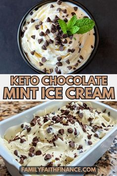 keto chocolate mint ice cream in a bowl