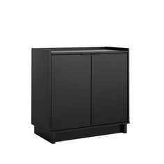 a black cabinet with two doors on one side and an open door on the other