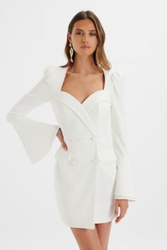 White Blazer Dress For Wedding, Blazer Wedding Dress, White Suit Dress, White Blazer Dress, Blazer Wedding, Wedding Dress Outfit, Blazer Mini Dress, Lavish Alice, Business Wear