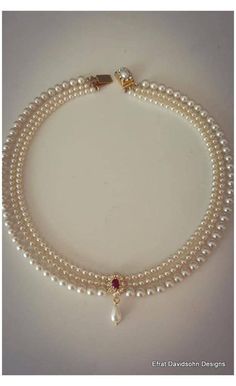 Double Strand Pearl Wedding Jewelry, Pearl Jewelry Design, Bridal Pearl Necklace, Pearl Necklace Designs, Pearl Jewelry Necklace, Gold Fashion Necklace, Necklace Red, Gold Jewellery Design Necklaces, Jewelry Design Earrings