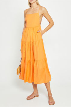 Done in a fun hue with a cool open back, this dress is finished with functional details like adjustable straps and pockets. Coco Dress, It's Hot, Open Back, Adjustable Straps, Coco, Orange, How To Wear, Quick Saves