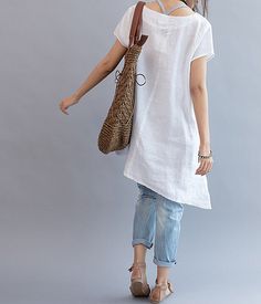 . Casual Spring Tunic Shirt, Casual Tunic Shirt For Summer, Casual Tunic Tops For Day Out, Casual Summer Tunic Shirt, Summer Casual Tunic Shirt, Casual Cotton Tunic Shirt, Casual White Linen Blouse, Casual Tunic Blouse, Casual Summer Blouse For Gatherings