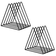 two black wire baskets sitting side by side on top of each other in front of a white background