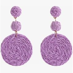 Lavender Made Of Durable Wicker Rattan In Lavender / Light Purple Approx 3" Post Style Available In Other Colors As Well, Listed Separately. More Raffia , Rattan And Wicker Accessories In My Closet / Shop Most Of My Other Earrings Are Dangle Types That Can Be Upgraded To Solid Sterling Silver Or 14k Gold Filled Wires So If You Have Sensitive Ears Like Me, Check My Other Items For That Type. I Have A Background In Jewelry Design In Nyc And I Buy My Ear Wires From A Legitimate Metal Source Jewelry Raffia Earrings, Rattan Earrings, Vacation Jewelry, Earrings Beach, Statement Hoop Earrings, Blue Dangle Earrings, Spring Earrings, Ball Earrings, Teardrop Dangle Earrings