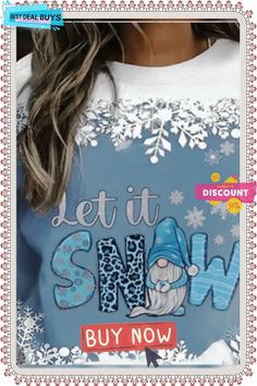 Casual Christmas Crew Neck Loose Sweatshirt Xmas Hoodies Winter Snowflakes, Winter Casual, Color Blue, Crew Neck, Sweatshirts, Christmas, Blue, Color