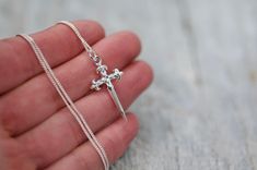 Crucifix Dagger Pendant Silver Dagger Charm Necklace Silver - Etsy Woodland Earrings, Cross Jewelry Necklace, Pretty Jewelry Necklaces, Charm Necklace Silver, Bee Earrings, Geometric Jewelry, Religious Jewelry, Girls Earrings, Pendant Silver