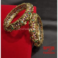 2.4,2.6,2.8 Ruby Emerald and Kundan Jadau Bangles Bracelets Pair of 2 Jadau Bangles, Matte Gold Earrings, Oxidized Silver Necklace, Bridal Jewelry Necklace, Oxidized Silver Earrings, Oxidised Silver Jewelry, Kundan Bangles, Western Earrings, Bangles Making