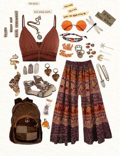 Hippy Outfit Ideas, Cute Hippy Outfit, Hippie Inspo Outfit, Boho Outfits Pants, Where To Buy Hippie Clothes, Hippy Pants Outfit, Boho Hippy Outfits, Boho Fits Aesthetic, Hippie Looks Outfits