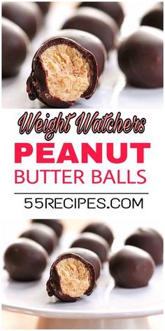 peanut butter balls on a plate with the title