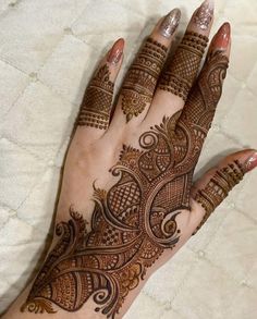 the hand is decorated with henna designs