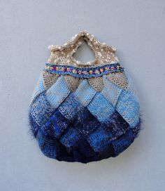 Ombre Knitted Bag Soft Ocean Colors Bohemian Bag Dark Blue | Etsy Blue Bohemian Crochet Bag With Woven Details, Blue Bohemian Crochet Woven Bag, Bohemian Knitted Tote Bag, Blue Bohemian Woven Crochet Bag, Bohemian Blue Woven Crochet Bag, Bohemian Hand Knitted Yarn Shoulder Bag, Bohemian Hand-knitted Yarn Shoulder Bag, Bohemian Hand-knitted Blue Bags, Blue Knitted Shoulder Bag For Daily Use