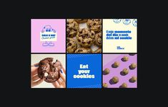 there are four different pictures with words and images on them that say eat your cookies