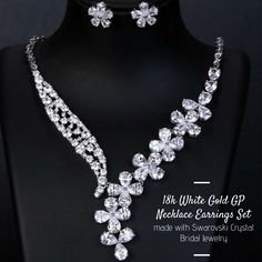 Your bridal jewelry is the key wedding element and will feature in every wedding photo you are in, so you need to make sure you get it right. 👑  Here is our suggestion which will perfectly match with your dress.   The 18k White Gold GP Necklace Earring Set made with Swarovski Crystal Bridal Jewelry will complete your look.  Order this set online.   #uniquefashionjewelryboutique #coreyartopia #necklace #earring #necklaceearringsset #swarovskicrystal #bridaljewelry #wedding #accessories White Cubic Zirconia Jewelry Sets With Matching Earrings, Dazzling White Jewelry Set With Sparkling Stones, White Cubic Zirconia Necklace With Matching Earrings, Formal White Jewelry Sets With Sparkling Stones, Elegant Crystal Earrings With Jewels, Luxury White Jewelry Sets For Party, White Crystal Hand Set Jewelry Sets, Sparkling White Bridal Necklace As Gift, White Jewelry Sets With Sparkling Stones For Party