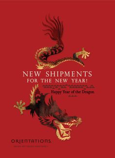 a red and gold new year's card with two dragon on the front, one is