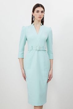 Compact Stretch Tailored Forever Belted Midi Dress | Karen Millen Hen Do Outfits, Workwear Capsule Wardrobe, Plus Size Workwear, Outfits For Mexico, Casual Work Dresses, Spring Wedding Guest Dress, Petite Business Casual, Ibiza Outfits, Fall Wedding Guest Dress