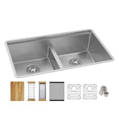 stainless steel double bowl kitchen sink with grid dividers and grates for the bottom