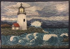 Pemaquid Light House - Small, rug hooking pattern Rug Hooking Patterns Free, Landscape Rug, Rug Hooking Patterns Primitive, Newport House, Rug Hooking Kits, Rug Hooking Pattern, Rug Hooking Designs, Honey Bee Hives, Primitive Patterns