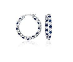 Sapphire and Diamond Hoop Earrings in 18k White Gold #BlueNile Sapphire Earrings With Diamond Accents, Blue Hoop Earrings With Prong Setting, Sapphire Diamond Round Cut Earrings, Sapphire Diamond Earrings With Round Cut, Elegant Sapphire Hoop Earrings With Prong Setting, Blue Diamond Round Hoop Earrings, Sapphire Hoop Earrings With Prong Setting, Blue Diamond Hoop Earrings, Elegant Sapphire Hoop Earrings